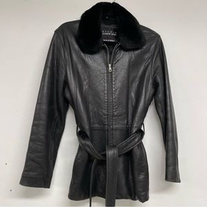 Studio Andrew Marc X Wilson Leather Black Leather Faux Fur Neckline Jacket S